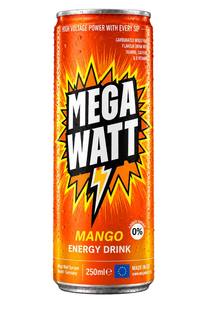 Mega Watt Mango energy drink can